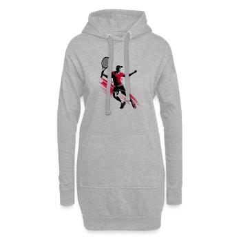 Tennis Tennisspieler Silhouette, rot-schwarz - Hoodie-Kleid - Grau meliert - Vorne