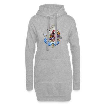 Hai mit Blumenstrauß im Rachen - Hoodie-Kleid - Grau meliert - Vorne