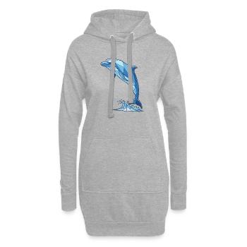Geometrischer Delfin in Blau - Hoodie-Kleid - Grau meliert - Vorne