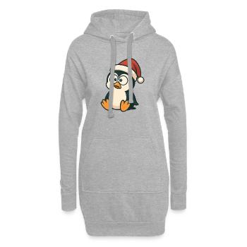 Pingouin mignon Chapeau de Père Noël maladroit - Sweat-shirt à capuche long Femme - gris chiné - Devant