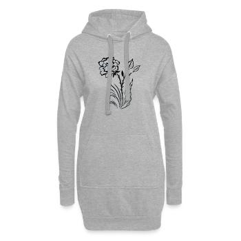 Stilisierte, umrandete Rose - Hoodie-Kleid - Grau meliert - Vorne