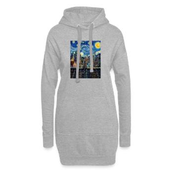 Regenbogenkatze Sternennacht Van Gogh Kunst - Hoodie-Kleid - Grau meliert - Vorne