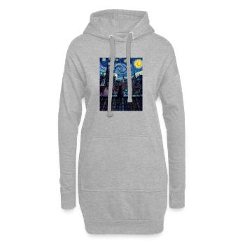 Chat nocturne sur la ville au clair de lune - Sweat-shirt à capuche long Femme - gris chiné - Devant