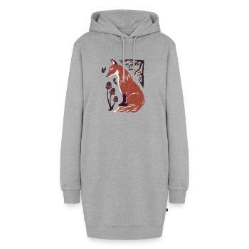 Herbstfuchs im Pilzwald - Hoodie-Kleid - Grau meliert - Vorne - AI Model Female 172 light (172cm)