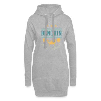Ironisches Fitness-Zitat: Bankdrücken als - Hoodie-Kleid - Grau meliert - Vorne