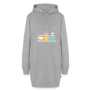 3 mignon bubble tea bébé visage anime kawaii - Sweat-shirt à capuche long Femme - gris chiné - Devant