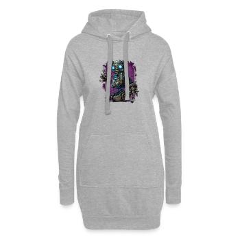 Neon-Dampfroboter im Schrottplatz-Schein - Hoodie-Kleid - Grau meliert - Vorne