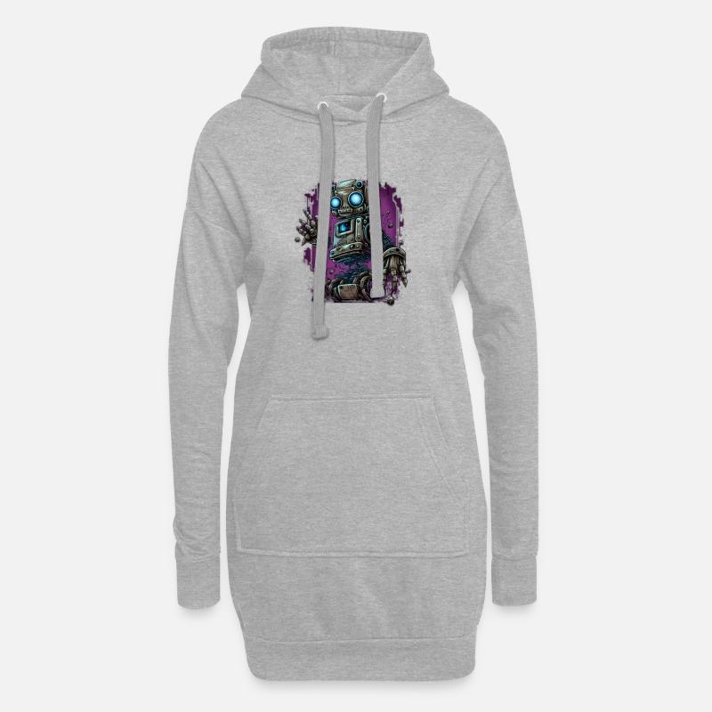 Neon-Dampfroboter im Schrottplatz-Schein - Hoodie-Kleid - Grau meliert