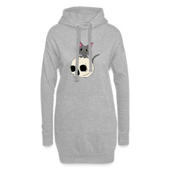 Katzenkopf mit Schädel-Design - Hoodie-Kleid - Grau meliert - Vorne