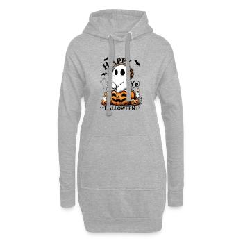 fantôme cool avec des écouteurs sur la citrouille d’halloween - Sweat-shirt à capuche long Femme - gris chiné - Devant