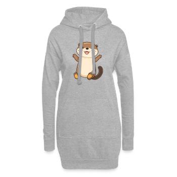 Loutre mignonne et heureuse dans le style dessin animé - Adorable - Sweat-shirt à capuche long Femme - gris chiné - Devant