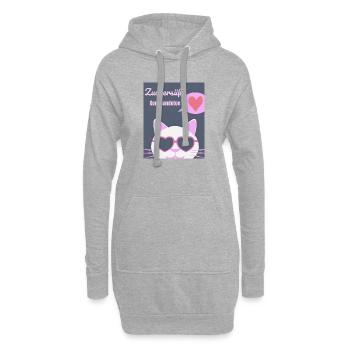 Zuckersüßer Katzenkult mit Herzbrille - Hoodie-Kleid - Grau meliert - Vorne