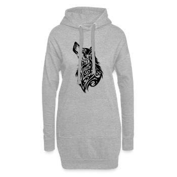 Tatouage Tribal Loup - Sweat-shirt à capuche long Femme - gris chiné - Devant