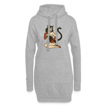 Illustration vintage de pin-up de fille chat - Sweat-shirt à capuche long Femme - gris chiné - Devant