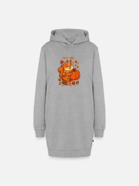Kuscheliges Eichhörnchen mit Kürbis Herbst - Hoodie-Kleid - Grau meliert