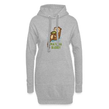 Matcha-Kumpel Otter Illustration - Hoodie-Kleid - Grau meliert - Vorne