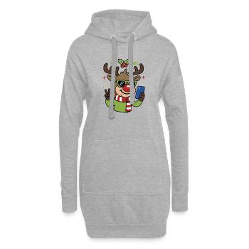 Noël Selfie Renne avec des lunettes - Sweat-shirt à capuche long Femme - gris chiné - Devant