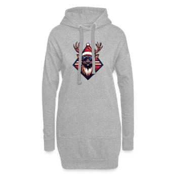 Rentier mit SantaMütze und Sonnenbrille - Hoodie-Kleid - Grau meliert - Vorne