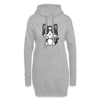 Chat de Kawaii avec des pattes rouges - Sweat-shirt à capuche long Femme - gris chiné - Devant