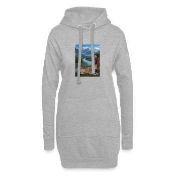 Paysage montagneux sauvage avec loup et femme - Sweat-shirt à capuche long Femme - gris chiné - Devant
