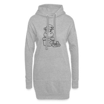 Weihnachts-Nilpferd mit Geschenken - Hoodie-Kleid - Grau meliert - Vorne
