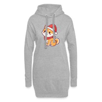 Kawaii Shiba Weihnachten: Weihnachtsmann und Schal - Hoodie-Kleid - Grau meliert - Vorne