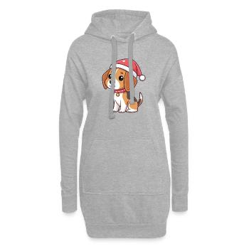 Hunde-Cartoon-Weihnachtsmannhut - Hoodie-Kleid - Grau meliert - Vorne