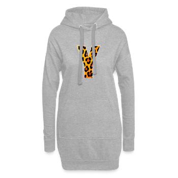 Leopard Y Buchstabe Druck - Hoodie-Kleid - Grau meliert - Vorne