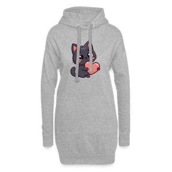 Chat noir cœur tendre - Sweat-shirt à capuche long Femme - gris chiné - Devant