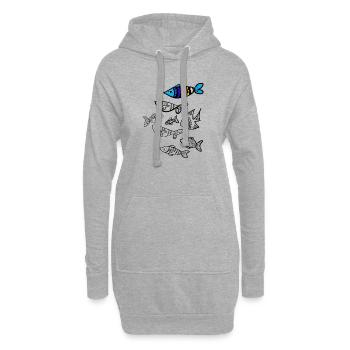 Bunter Fisch über Fische - Hoodie-Kleid - Grau meliert - Vorne