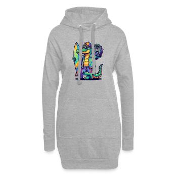 Surf Alligator mit Boombox und Surfboard Cartoon - Hoodie-Kleid - Grau meliert - Vorne