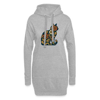 Blumige Katzen-Silhouette in Wärme - Hoodie-Kleid - Grau meliert - Vorne