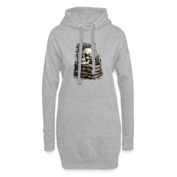 Dark Academia Skull & Books Vintage Gothic - Hoodie-Kleid - Grau meliert - Vorne
