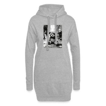 Teddybär mit Augenklappe in Straßennähe - Hoodie-Kleid - Grau meliert - Vorne
