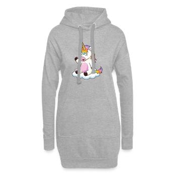 Regenbogen-Einhorn auf der Wolke - Hoodie-Kleid - Grau meliert - Vorne