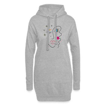 Abstraktes Gesicht Tag und Nacht   - Hoodie-Kleid - Grau meliert - Vorne