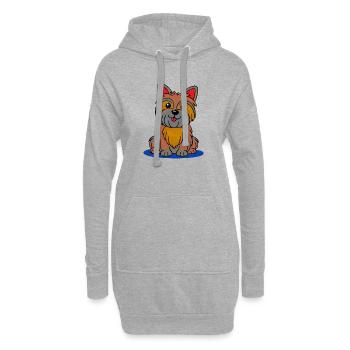 Fröhlicher Yorkie (Comic) - Hoodie-Kleid - Grau meliert - Vorne