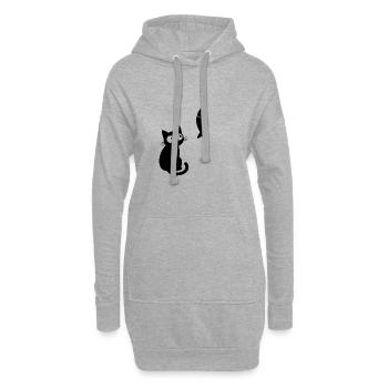 Chat Noir et Poisson Curiosité - Sweat-shirt à capuche long Femme - gris chiné - Devant