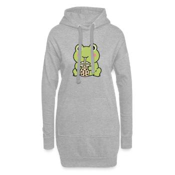 Süßer Kawaii-Frosch trinkt Bubble Tea Aufkleber - Hoodie-Kleid - Grau meliert - Vorne