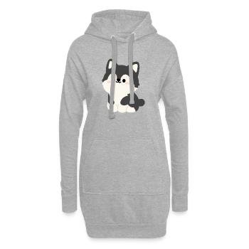 Kawaii Husky Pup Illustration - Hoodie Dress - heather grey - Front