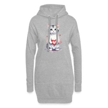 Katzenzuneigung - Katze mit Herz Aquarell - Hoodie-Kleid - Grau meliert - Vorne
