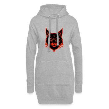 Tête de chat - Sweat-shirt à capuche long Femme - gris chiné - Devant