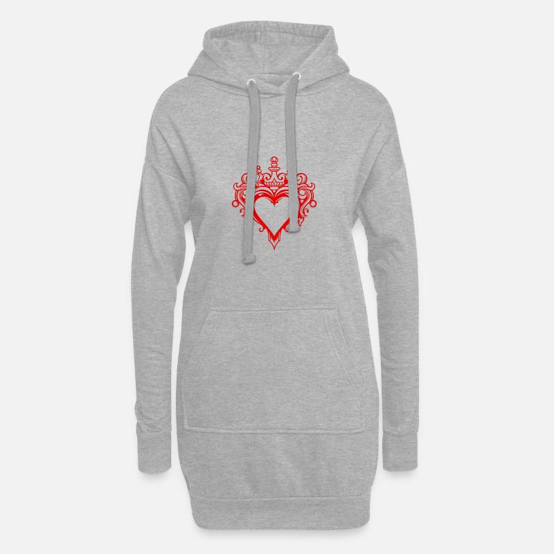 Herz Krone Liebe - Hoodie-Kleid - Grau meliert