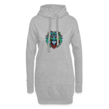 Löwe Porträt Bunt - Hoodie-Kleid - Grau meliert - Vorne