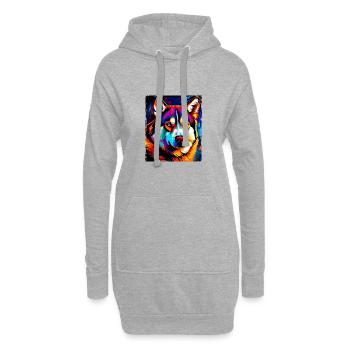 Portrait de chien husky - Sweat-shirt à capuche long Femme - gris chiné - Devant