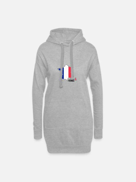 Plan de la carte du drapeau de la France - Sweat-shirt à capuche long Femme - gris chiné