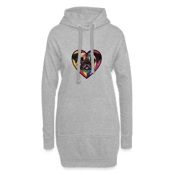 Pug Hund Herz Liebe - Hoodie-Kleid - Grau meliert - Vorne