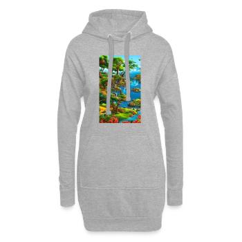 Abstrakte KI-Landschaft aus Wasser und Klippen - Hoodie-Kleid - Grau meliert - Vorne