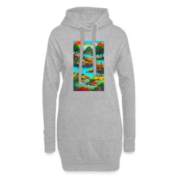 Exotische & bunte KI-Landschaft - Hoodie-Kleid - Grau meliert - Vorne