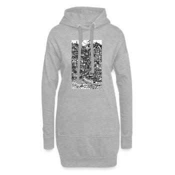 Tuschezeichnung der detaillierten Stadtlandschaft - Hoodie-Kleid - Grau meliert - Vorne